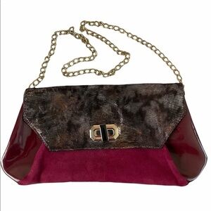 Aldo Patent Burgundy Envelope Clutch W/Chain Strap